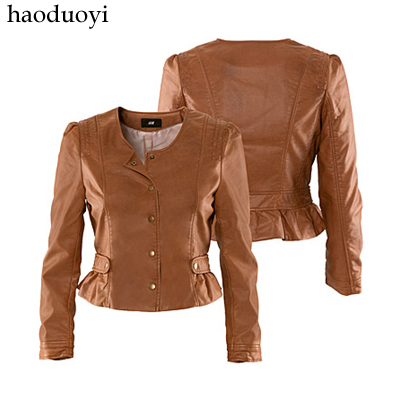 2012 water washed leather brown collarless slim waist women's leather clothing leather jacket outerwear,6 size,free shipping