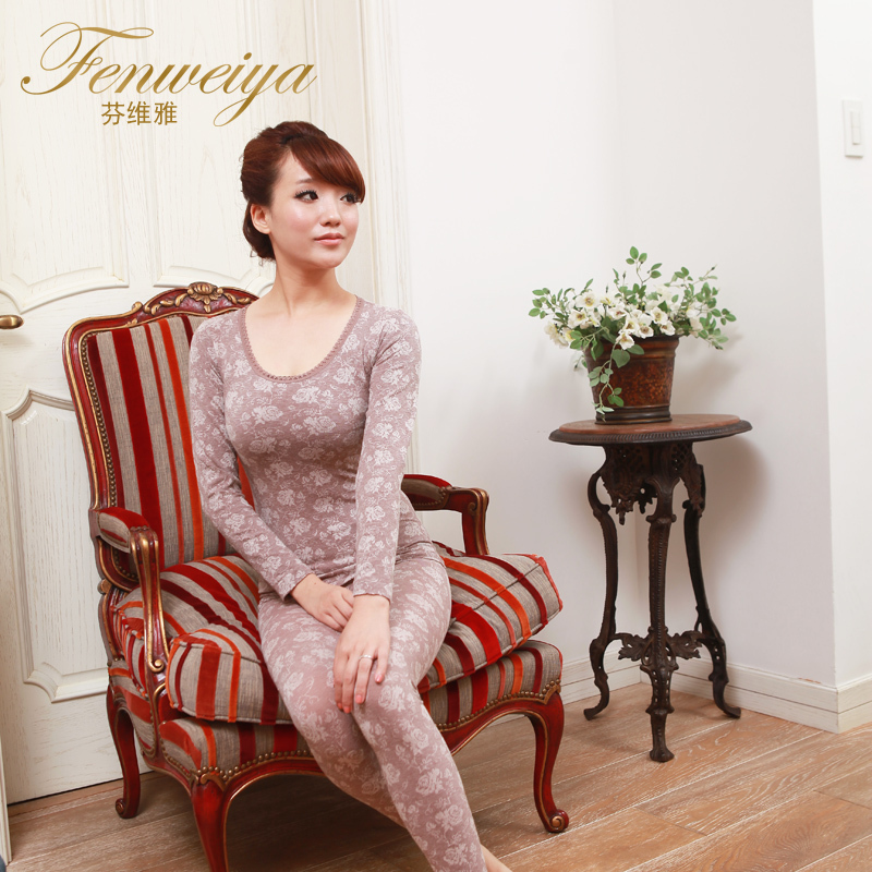 2012 wei ya autumn and winter thin thermal underwear set jacquard slim thermal underwear 602 (UW005)