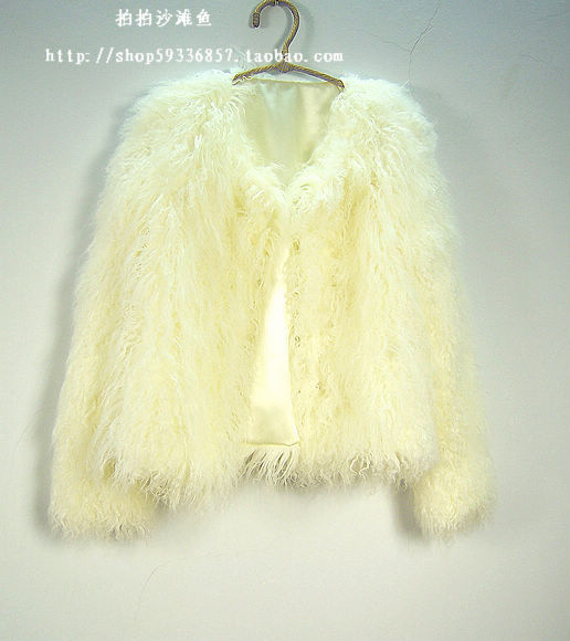 2012 white beach wool faux fur wool o-neck short design outerwear fur coat