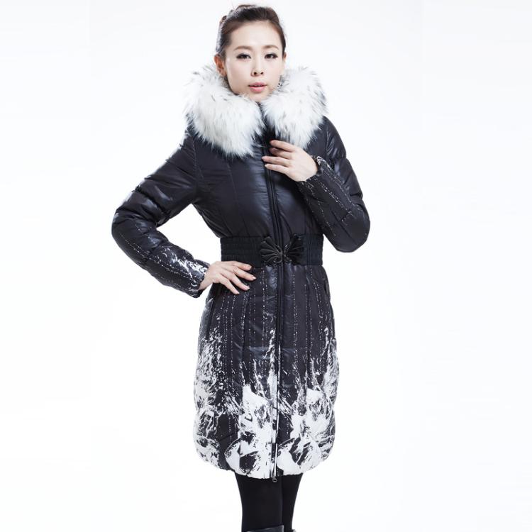 2012 white down coat big raccoon fur women's long slim female winter jacket outerwear