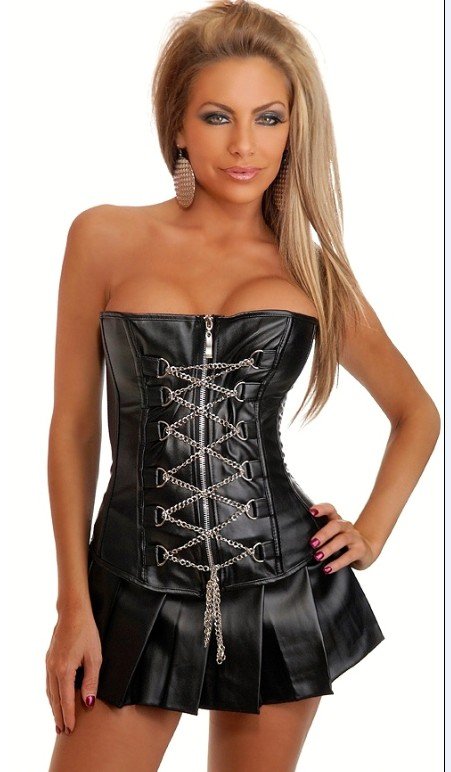 2012 Wholesale cheaper price  women  Boned Black short dress Faux Leather Corset  5210  Size M