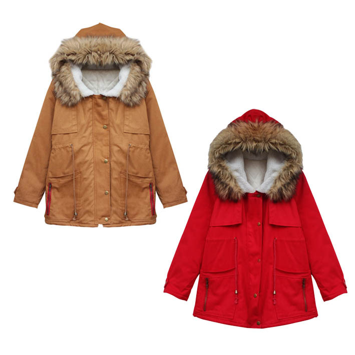 2012 wind luxury fur collar personalized side zipper tooling pocket drawstring with a hood lamb's thickening wadded jacket