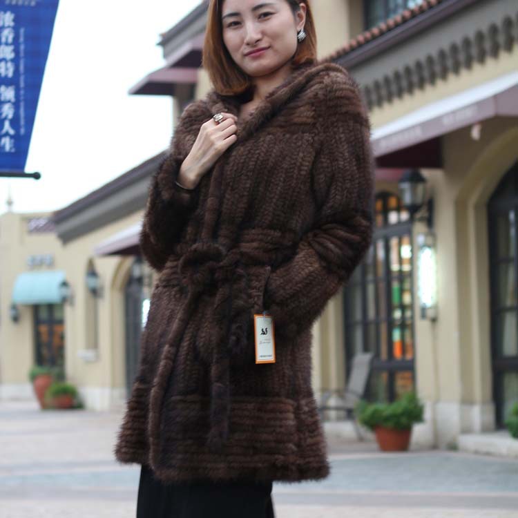 2012 WINTER*100% EUROPEAN MINK KNITTED LONG COAT WITH HOOD/MINK FUR COAT* FREE SHIPPING*BE12104