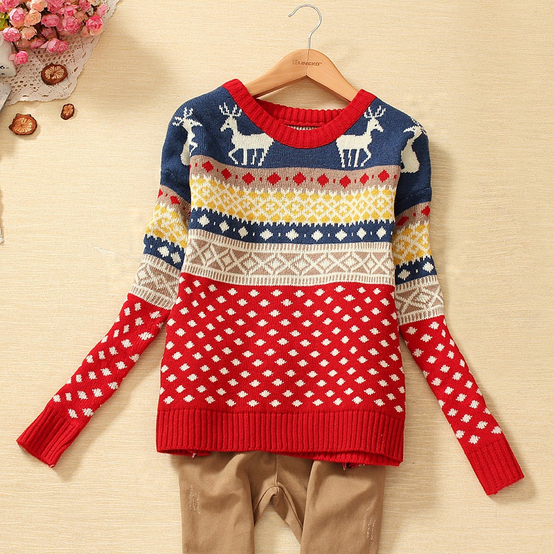 2012 winter all-match christmas deer pattern pullover long-sleeve o-neck knitted sweater s5