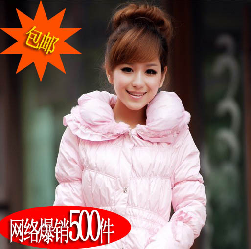 2012 winter AYILIAN hot-selling sweet princess white duck down long design down coat female