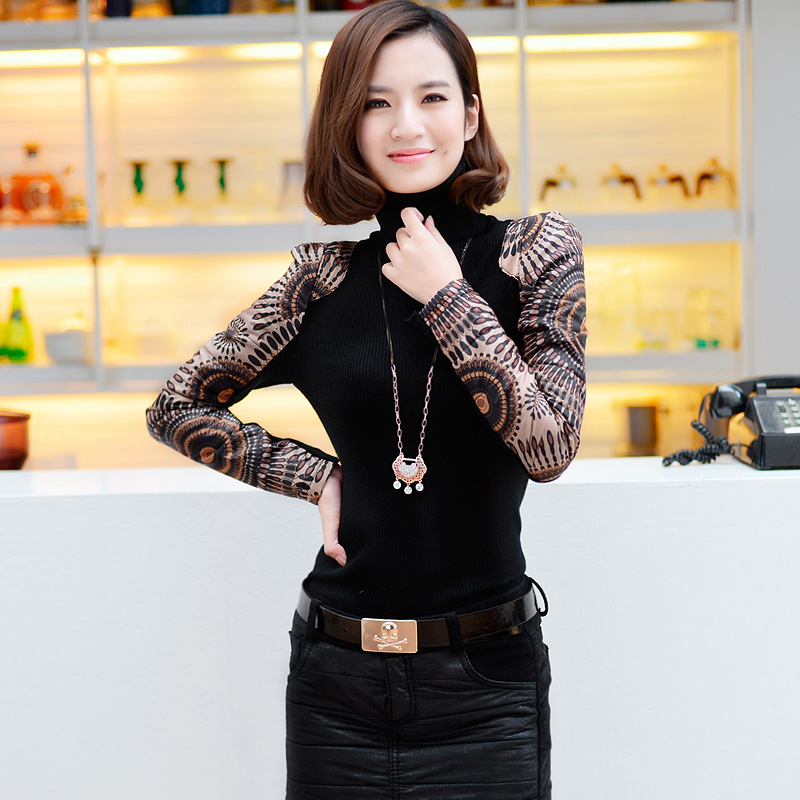 2012 winter black elastic turtleneck thermal slim knitted basic shirt female