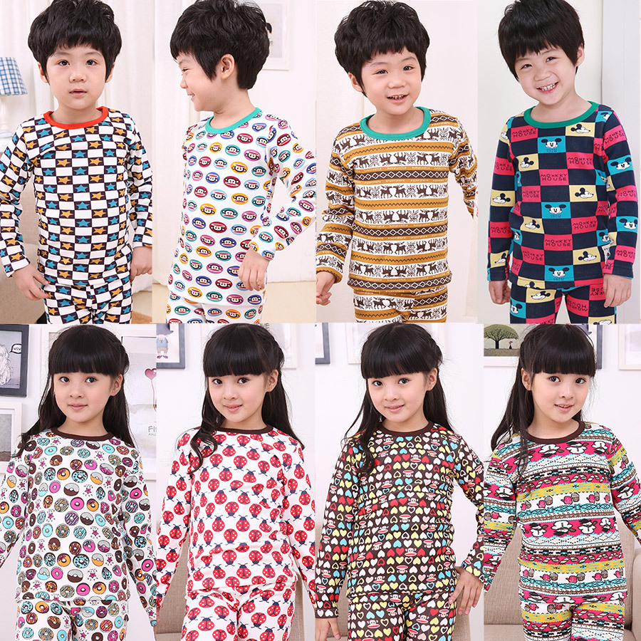 2012 winter boys clothing girls clothing baby o-neck plus velvet thickening thermal underwear set tz-0297