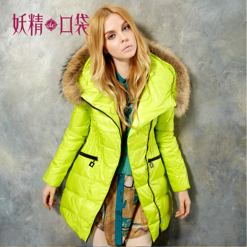 2012 Winter Brand New Fashion Ladies Fur Collar Hood Duck Down Coat Preppy Candy Color Down Jacket Women's Parka ES12006E