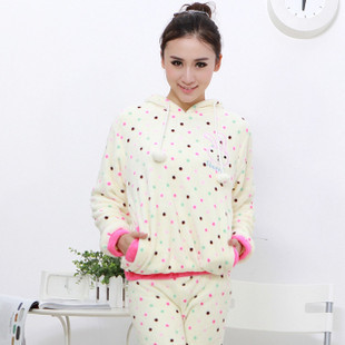 2012 winter cartoon dot rabbit thickening coral fleece women's sleepwear long-sleeve lounge