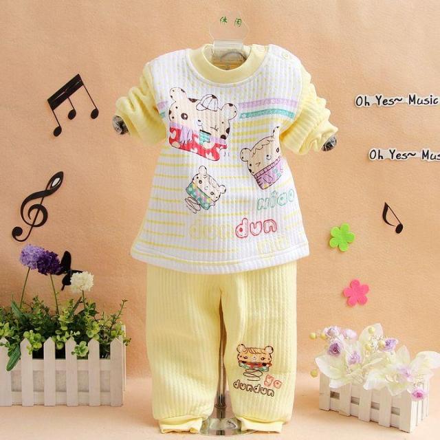 2012 winter child set infant male female baby 100% cotton button thermal underwear set