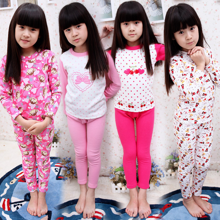 2012 winter children's clothing female child thickening fleece liner lounge underwear set long johns long johns