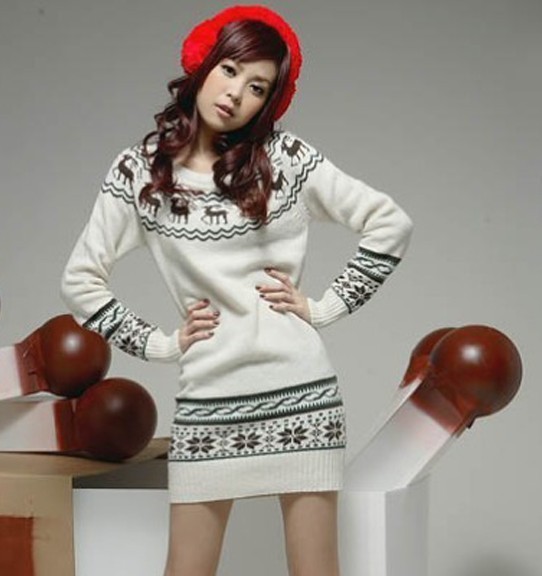 2012 Winter Christmas Sweater Women's Dress deer Snowflake pattern Slim  Fashion Ladies' Underdress Outwear