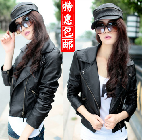 2012 winter collar motorcycle short design high quality PU women leather coat jacket outerwear , free shipping