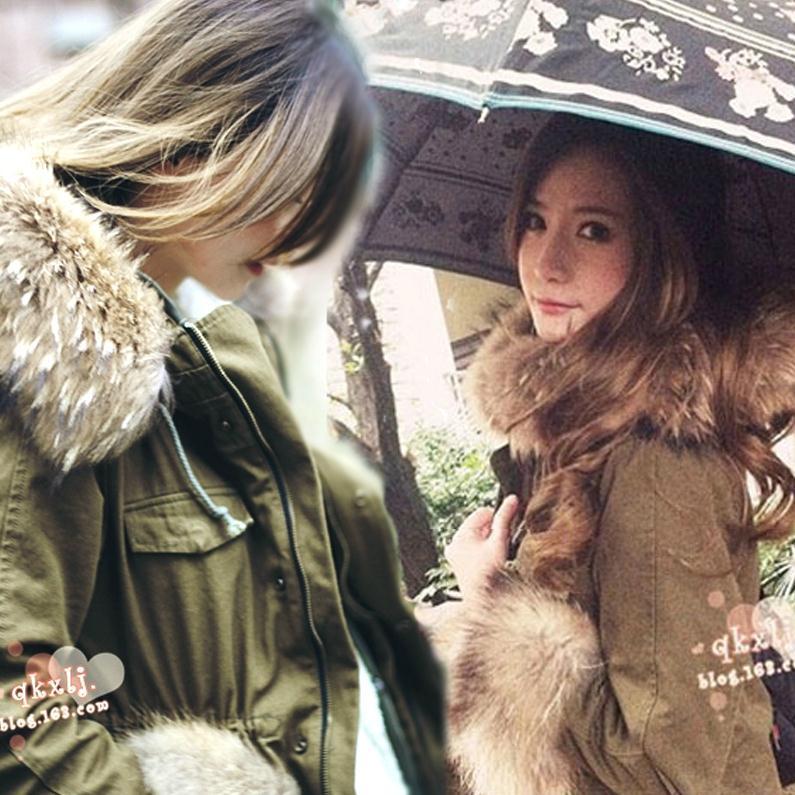 2012 winter coony raccoon fur dovetail slim waist clothes overcoat wadded jacket cotton-padded jacket female