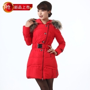 2012 winter down coat medium-long outerwear slim waist outerwear large fur collar