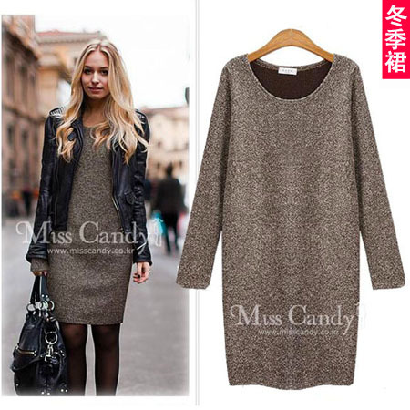 2012 winter dress fashion slim basic skirt long-sleeve one-piece dress plus size