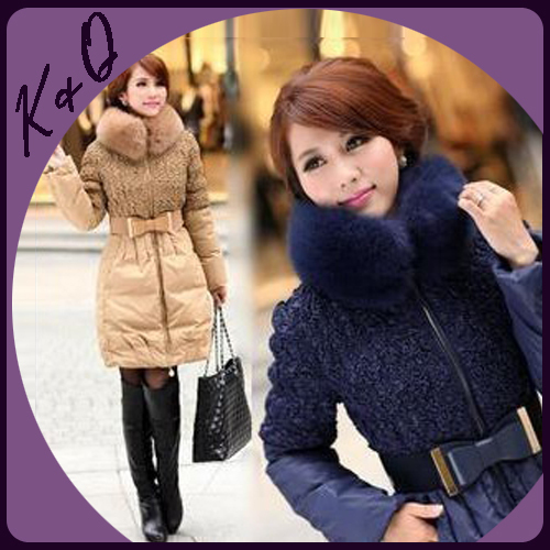 2012 winter elastic elegant slim blue fox fur collar medium-long down coat outerwear women's, manufacturer dropship