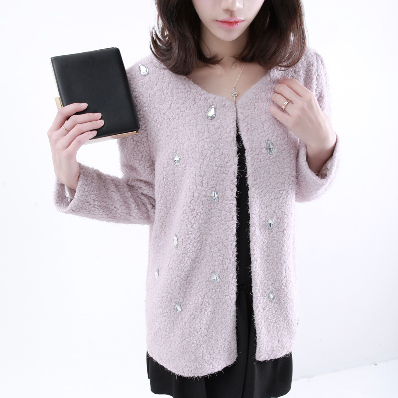 2012 winter elegant gentlewomen o-neck long-sleeve loose plush diamond overcoat outerwear female zb395