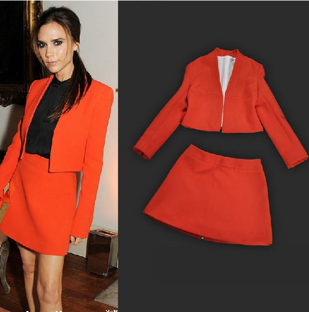 2012 winter elegant woolen set orange short skirt set victoria fashion skirt set