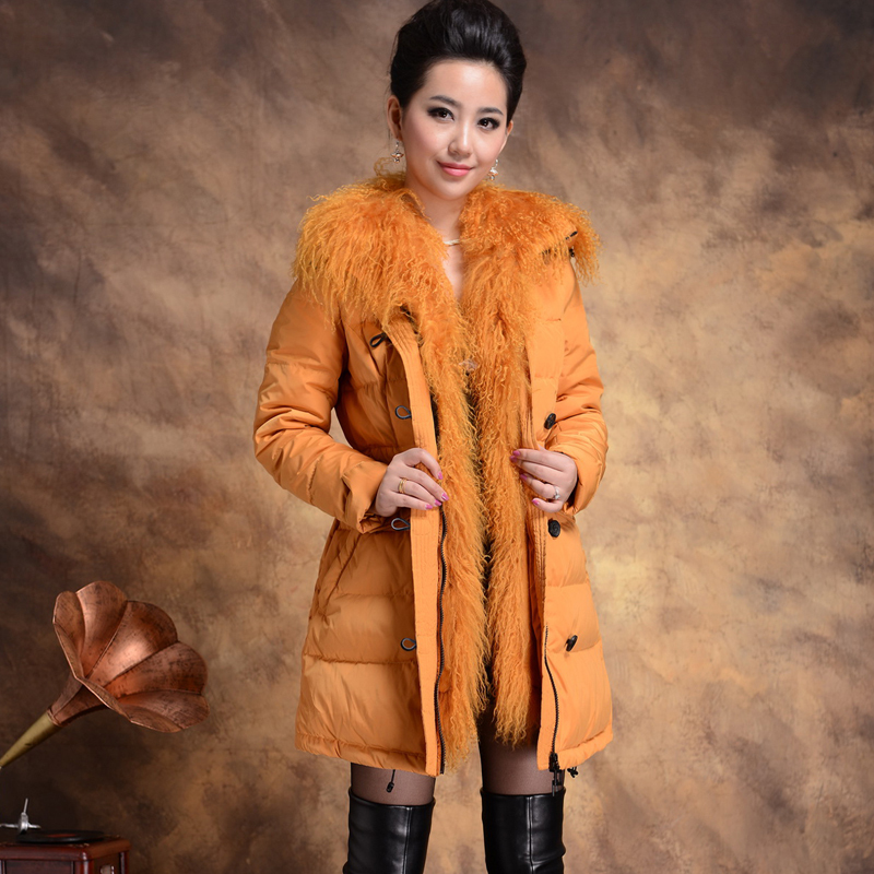 2012 winter fashion beach wool slim medium-long women's thickening thermal down coat free shipping