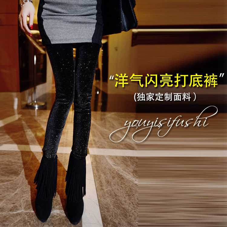 2012 winter fashion bling fabric faux leather legging female k110076