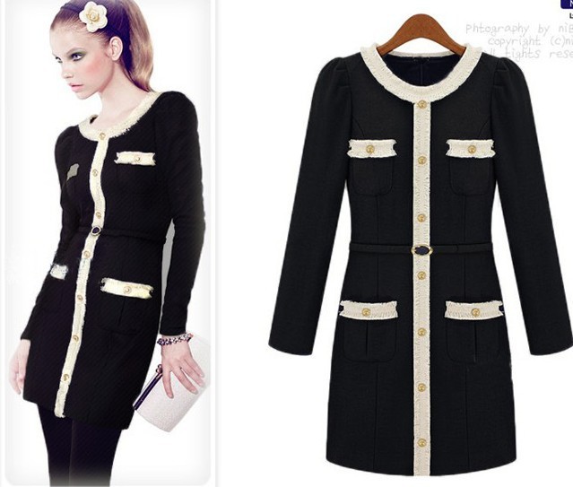 2012 Winter Fashion Button pocket Knit Long Sleeve Dress