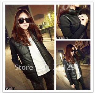 2012 winter fashion patchwork slim leather clothing cotton-padded jacket wadded jacket lovers