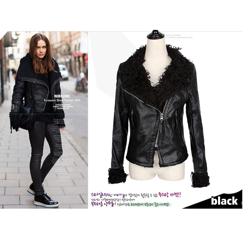 2012 winter fashion slim berber fleece large lapel asymmetrical thermal motorcycle short design leather clothing outerwear