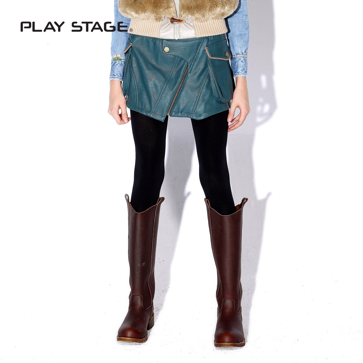 2012 winter fashion street fashion faux leather short slim mosaic large pocket PU short skirt women's