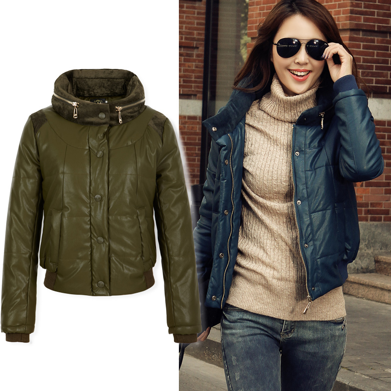 2012 winter fashion street PU clothing short jacket casual wadded jacket cotton-padded jacket cotton-padded jacket pew