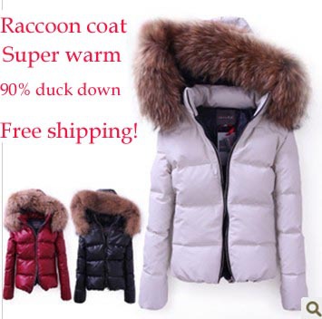 2012 Winter fashion women duck down coat jacket luxury raccoon  parkas outwear super warm100% quality S-XLFree Shipping CW059