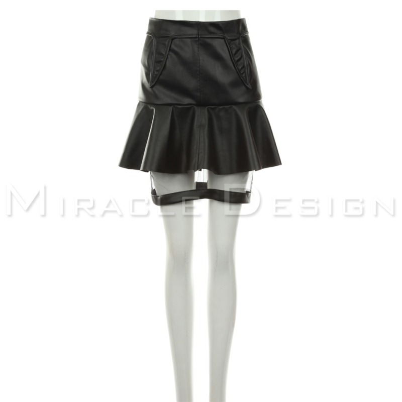 2012 winter faux leather leaves laciness patchwork gauze leather skirt a leather skirt short skirt bust skirt