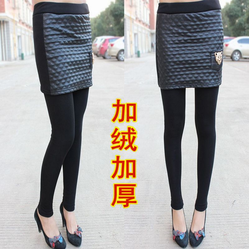 2012 winter faux two piece leather thickening legging short skirt culottes legging plus velvet