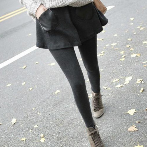 2012 winter faux two piece set solid color belt dress skorts leather for female fashion legging