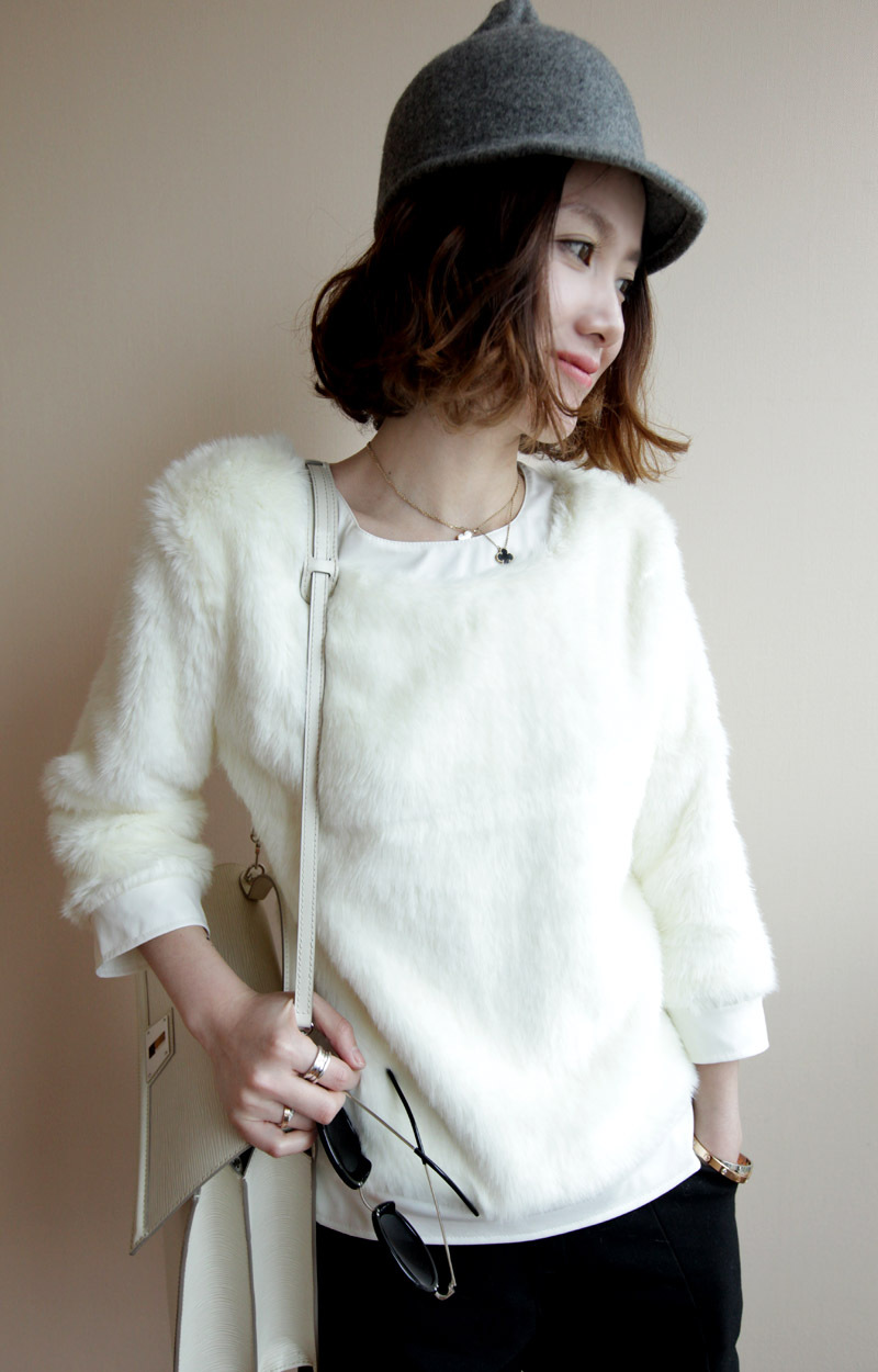 2012 winter female patchwork three quarter sleeve thickening pullover faux top luxury ladies