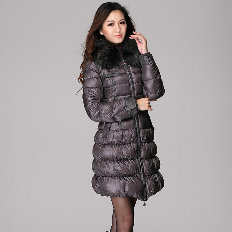 2012 winter fox fur hat patchwork slim the trend of fashion long design zipper elegant women's down coat free shipping