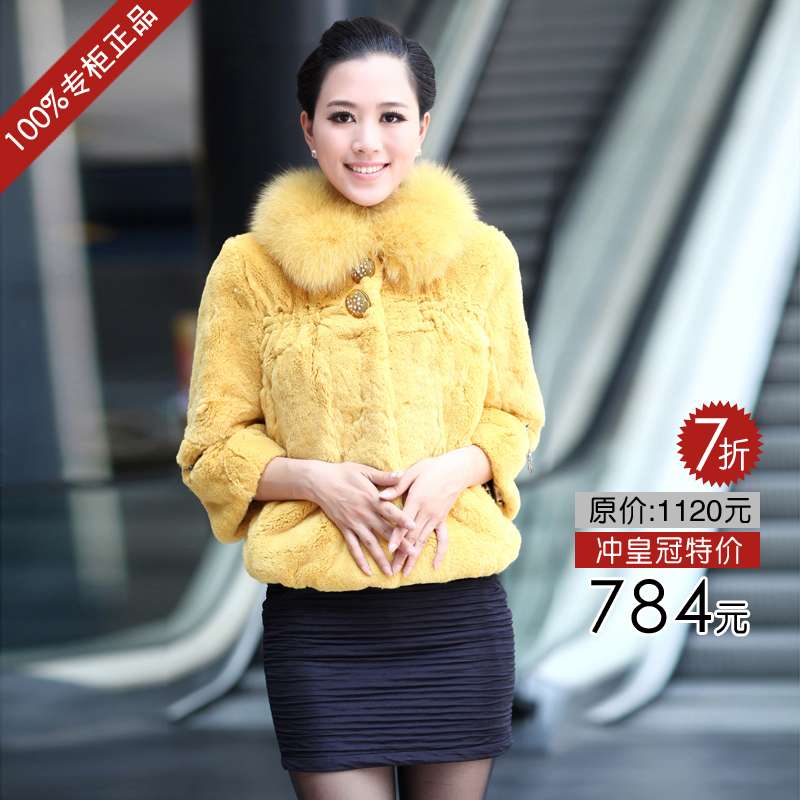 2012 winter fox fur rex rabbit hair fur three quarter sleeve women's design short outerwear