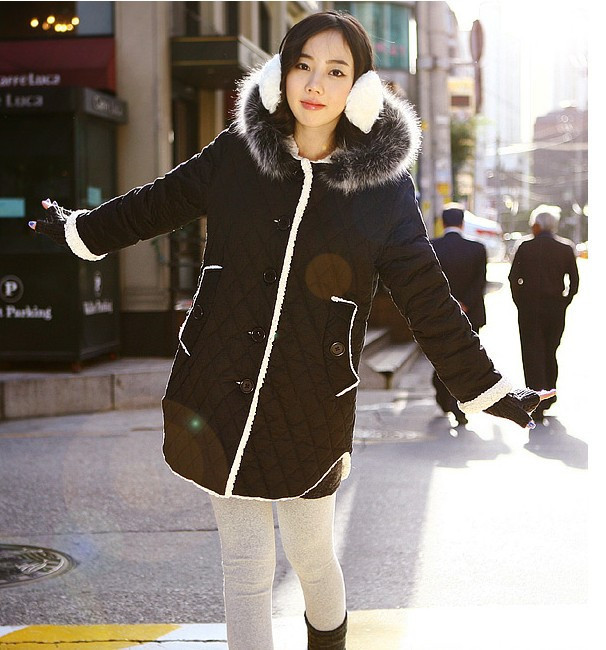 2012 winter fur collar thermal full berber fleece lining women's medium-long wadded jacket big outerwear