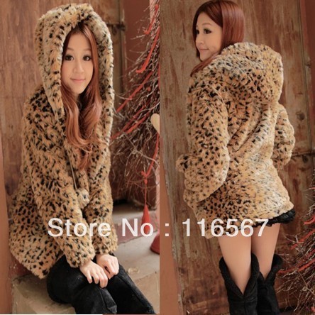 2012 winter hair thickening slim with a hood hooded medium-long leopard print fur coat