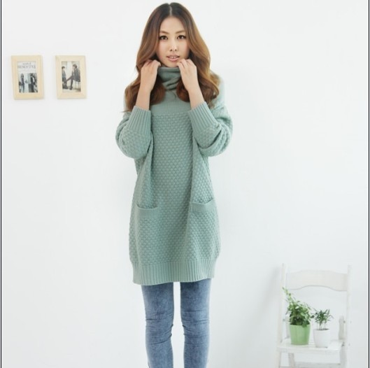 2012 winter heap turtleneck long-sleeve sweater +pineapple needle loose casual medium-long  sweater