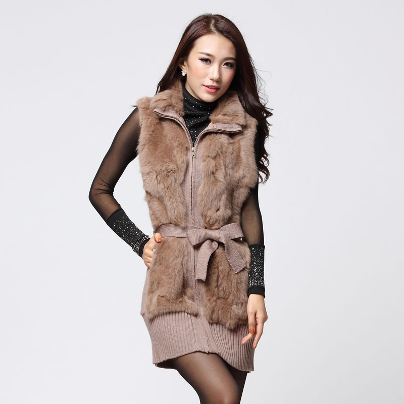 2012 winter high quality rex rabbit hair quality knitted wool medium-long vest outerwear free shipping