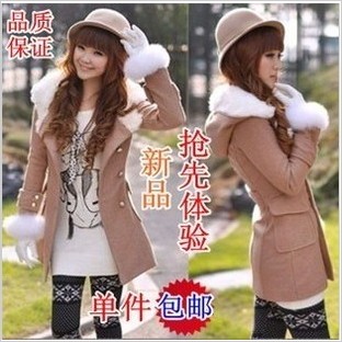 2012 winter hooded double breasted trench plus size slim woolen outerwear wool coat female