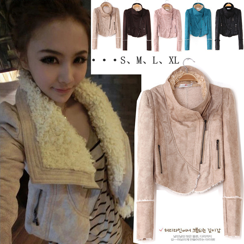 2012 winter hot-selling chromophous outerwear female sweet berber fleece chamois motorcycle leather clothing