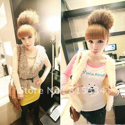 2012 winter korea style rope berber fleece vest women/ short design plush pure color fur vest with free shipping Camel white