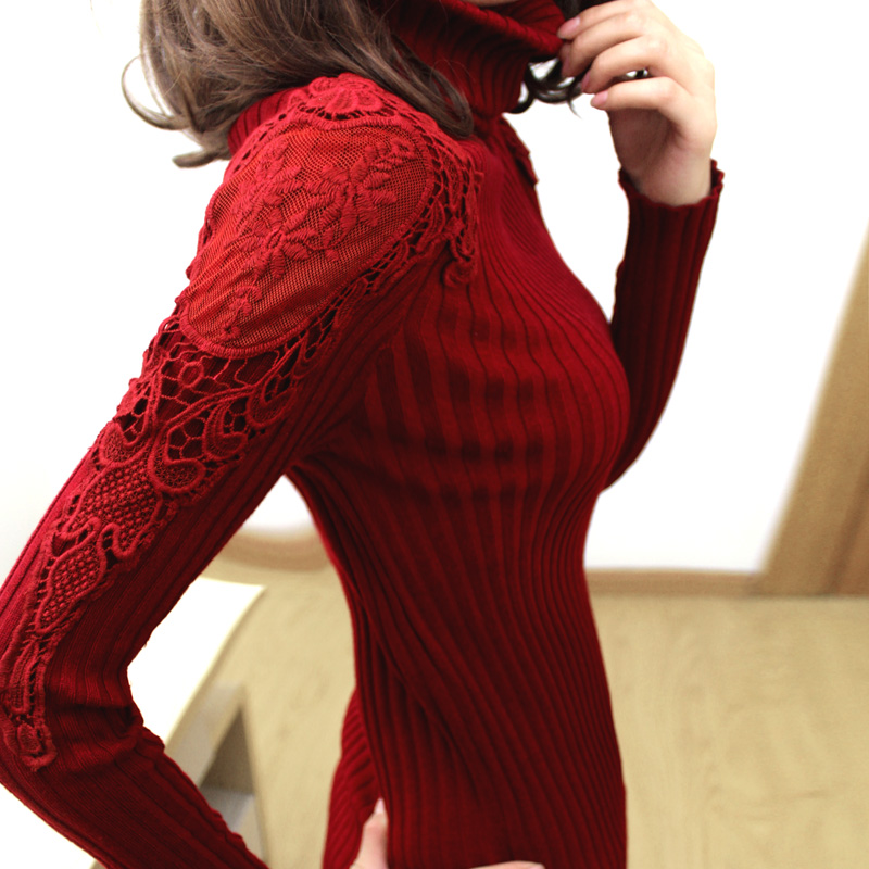 2012 winter lace medium-long knitted pullover basic sweater turtleneck basic shirt female