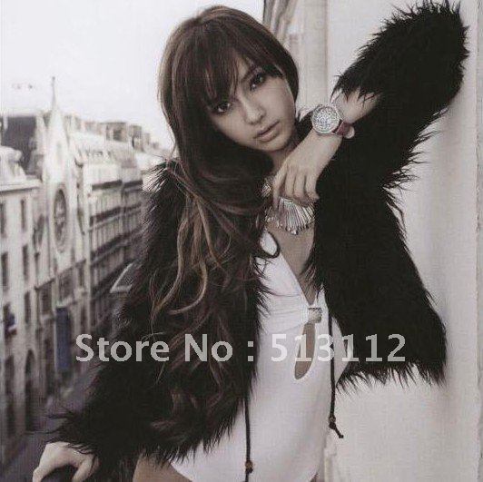 2012 Winter Lady Fashion Elegant Sexy Faux Fur Coat Jacket High Quality Black/White Size: XS-S-M-L-XL WT021 Free shipping