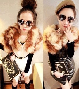 2012 winter large fox fur space cotton leather vest with belt w382