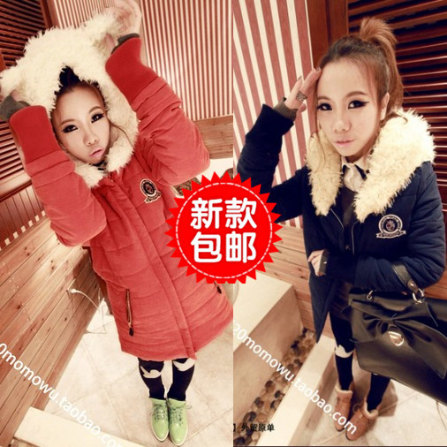 2012 winter large rabbit ears thickening medium-long wadded jacket cotton-padded jacket female