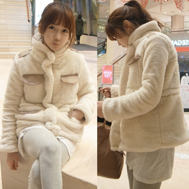 2012 winter leather ivory fur coat short outerwear female design