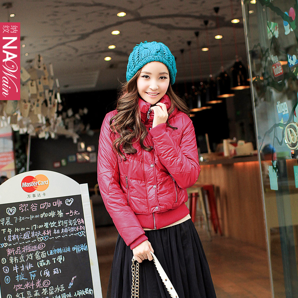 2012 winter leather short design thin cotton-padded jacket long-sleeve 037089d